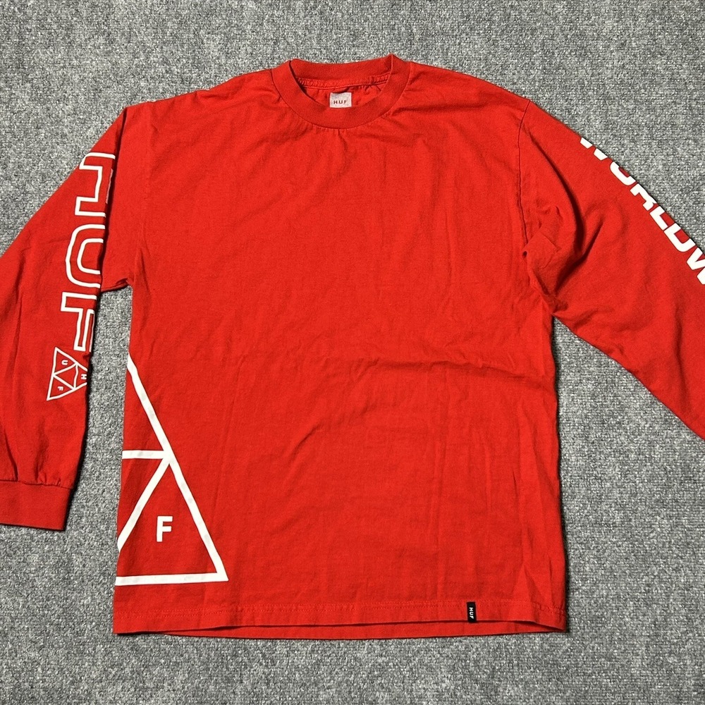 HUF‎ Shirt Adult Large Red Long Sleeve T-shirt World Wide Skate Cotton Graphic
